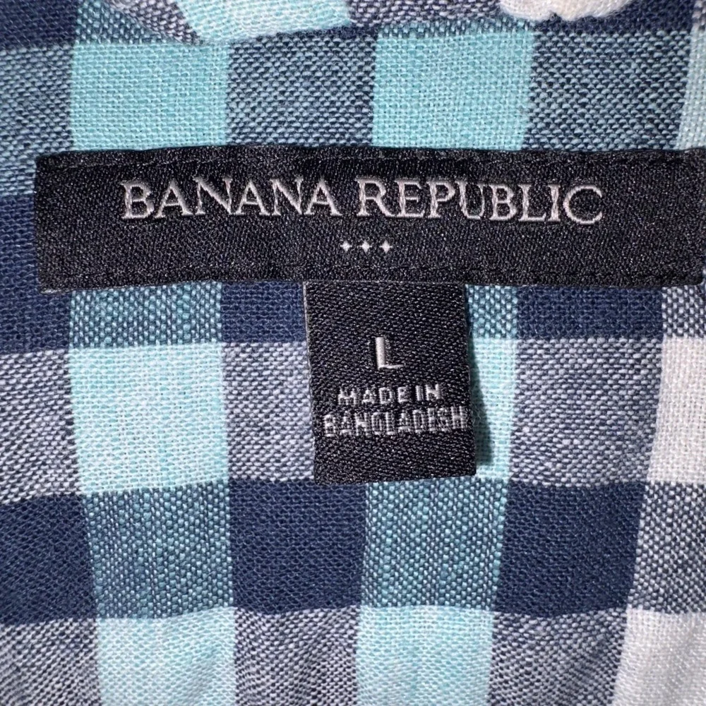 Banana Republic Plaid Shirt Short Sleeve Button Up Green Blue Mens‎ Large (M)